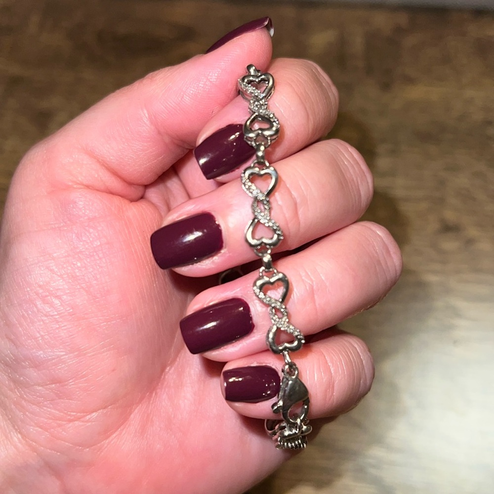 Littman Jeweler Sterling Silver Heart Chain Link Diamond Bracelet